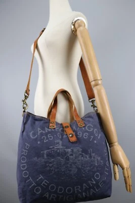 Bolso Bandolera Mensajero CAMPOMAGGI Azul Marino Lona/Marrón Cuero Talla Grande Foto 1 de 4