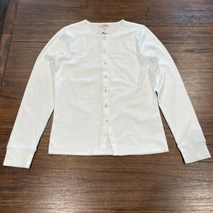 NWT Madewell Sz M Eyelet White Ribbed Button-Front Cardigan Slim Stretch NT933 - Picture 1 of 9