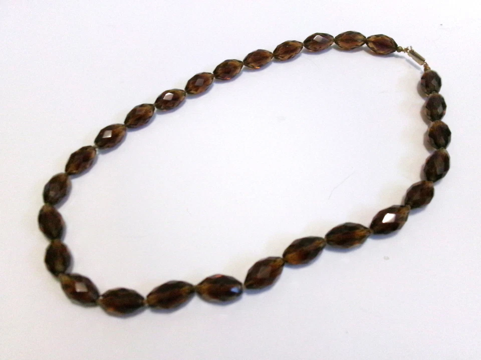 #59 Hermoso collar vintage de topacio ahumado facetado con cuentas de vidrio MARRÓN 22" Foto 1 de 2