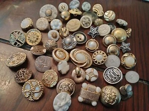 Vtg Gold button lot 50 buttons fancy costume craft mix plastic metal celestial - Picture 1 of 9