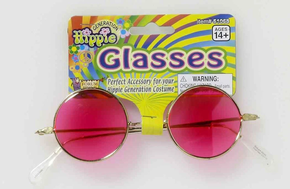 Pink Round Wireframe Glasses Hippie 60s Retro Adult Halloween Costume