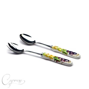 EDELSTAHL SALATBESTECK MIT BASSANO KERAMIK GRIFF 26 CM TRAUBEN MOTIV - Picture 1 of 3