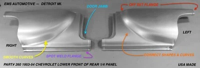 Chevrolet 1953 1954. PANEL FRONTAL INFERIOR 1/4, PARTE 260-PAR, EMS AUTO, HECHO EN EE. UU. Foto 1 de 3