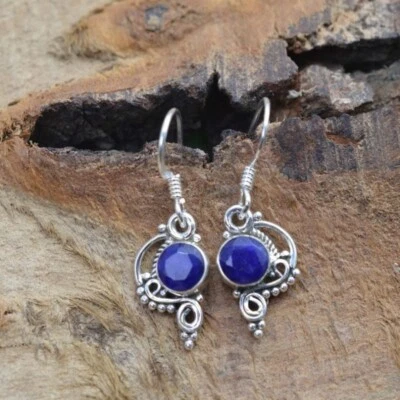 Orecchini Da Donna Pendenti Fatti A Mano In Lapis Lazuli In Argento Sterling 925 - Immagine 1 di 4