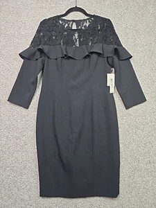 Eliza J Dress Womans 12 NWT Black Little Black Dress Lace Ruffle Cruise Dance - Picture 1 of 16
