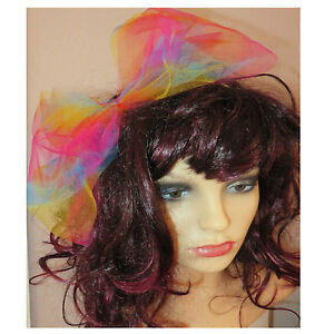 80s Fancy Dress, 1980s Hair accessories, rainbow hair bow, large hair bow