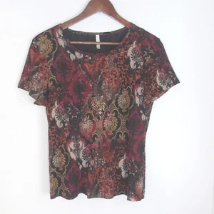 Vintage Style T-Shirt Blumenmuster Kurzarm Oberteil Bluse elegant Gr. L / #5243 - Bild 1 von 4