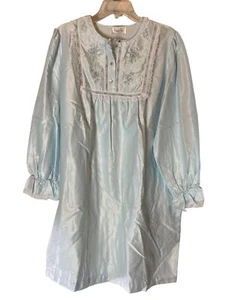 Vanity Fair Blue Long Sleeve Nightgown Lace Trim Floral Details Large - Picture 1 of 10
