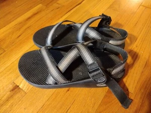 Men's Chaco Sandals (Black/Gray Stripes), Size M12, Straps Show Minor Fraying  - Picture 1 of 5
