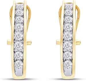 1ct Lab Grown Diamond Round Shape J Hoop Earrings in 10K Solid Gold for Women - Picture 1 of 12