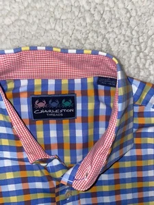 Charleston Threads Uomo Manica Lunga Bottoni Blu Rosa Giallo A Quadri Tg Med - Foto 1 di 4