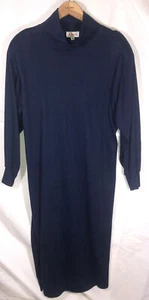 Orvis Blue Acrylic Wool Stretchy Maxi Shirt Dress Long Sleeve Mock Neck Size 8 - Picture 1 of 8
