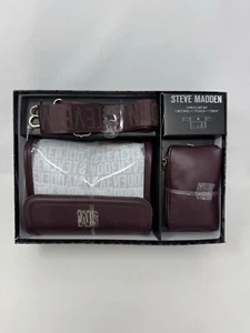 NIB STEVE MADDEN 3 PIECE GIFT SET BELT BAG POUCH STRAP CROSSBODY maroon CLEAR - Picture 1 of 9