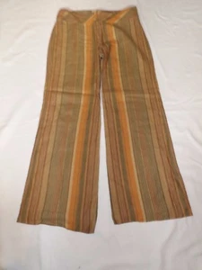 MANGO 100% RAMIE ORANGE BEIGE GREY BROWN STRIPED TROUSERS UK 12 EUR 40 W32 L31  - Picture 1 of 5