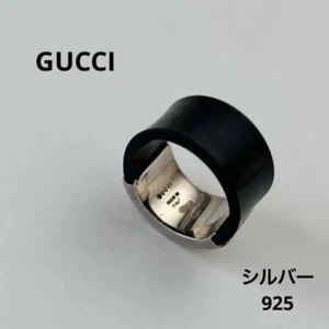 GUCCI Gucci Silver 925 x Rubber Ring Silver Black - Picture 1 of 6