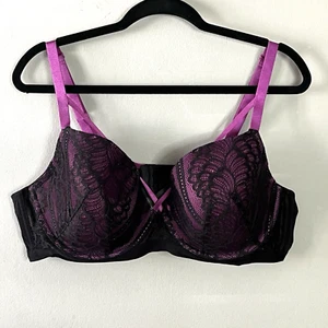 Adore Me Womens Bra Countour Demi Plus Size 42D Black/Purple Lace Underwire - Picture 1 of 13