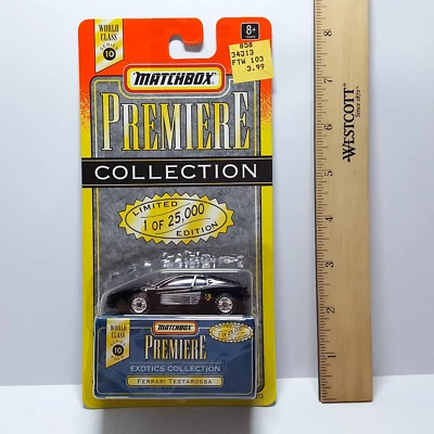 Matchbox Premiere Collection BLACK FERRARI TESTAROSSA w/ Rubber Wheels & Box - Image 1 of 4