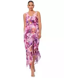 X by XSCAPE Floral Blouson Midi Dress Women's 6 Multi V-Neck Back Zip Closure - Picture 1 of 16