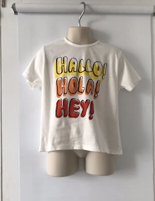  ZARA Baby White Green HEY PRINT T-SHIRT COTTON Short Sleeve  Size 2-3 Y  OA150 - Image 1 of 4