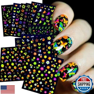 24 Sheets Flower Nail Art Stickers Decals Glow in Dark 3D Self-Adhesive Nail - Picture 1 of 5