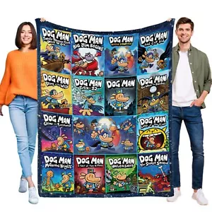 Dog Man Flannel Blanket for Sofa Bed Couch Throw Cartoon Birthday Gift for Kids - Picture 1 of 14