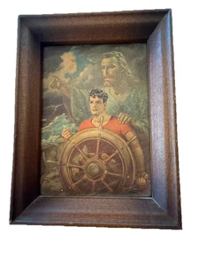Vintage 1950s “Christ Our Pilot” Religious Print SALLMAN Framed 6" x 8" - Picture 1 of 12