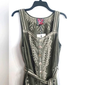 Johnny Was - Summer Trendy Sage 100% Linen Cami Tank Sun Dress. Size L - Picture 1 of 9