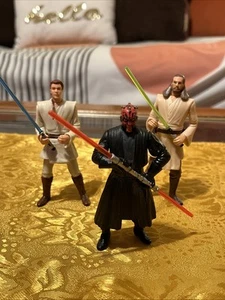 1998 Star Wars Qui-Gon Jinn Obi-Wan Kenobi Darth Maul Figure Phantom Menace Lot - Picture 1 of 14