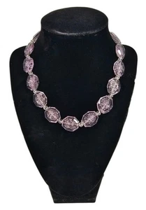 VTG Purple Molded Glass Flower Design Bead Necklace - Picture 1 of 6