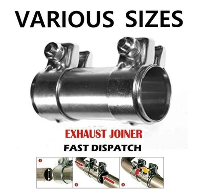Car Exhaust Pipe Connector Joiner Double Clamp Adjustable Sleeve Joint Fix Tube - Image 1 of 4