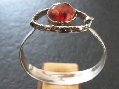 Armreif Silber 925 Einer Bernhard Fehrn Dänemark Vintage Design mit Bernstein  - Bild 1 von 4