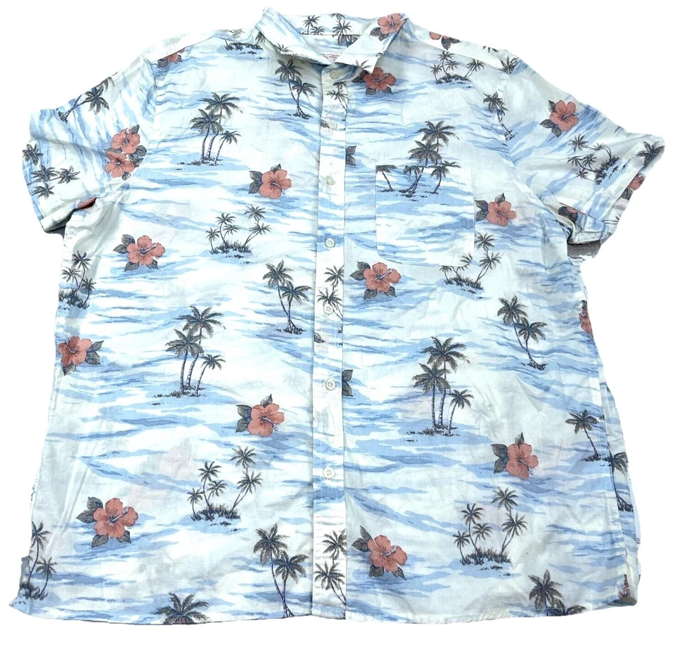 Camisa Hawaiana American Eagle Hombres XL Azul Blanco Floral Abotonada Palmera Playa Foto 1 de 4