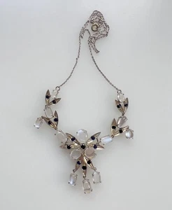 Antique Ceylon Moonstone Sapphire Princess Lavaliere Festoon Silver Necklace 16" - Picture 1 of 9