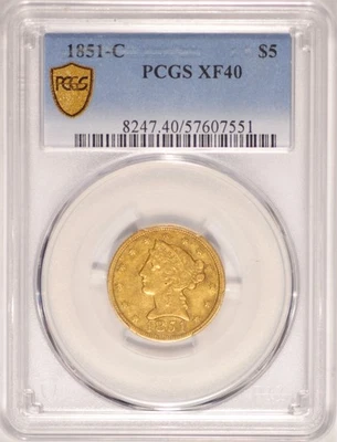 1851-C $5 Liberty Gold Half-Eagle PCGS XF-40 Charlotte Mint Pre-33 Gold - Image 1 of 4