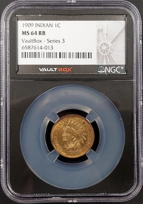 1909 Indian Head Cent certified MS 64 RB by NGC! Black core VaultBox holder! - Image 1 of 4