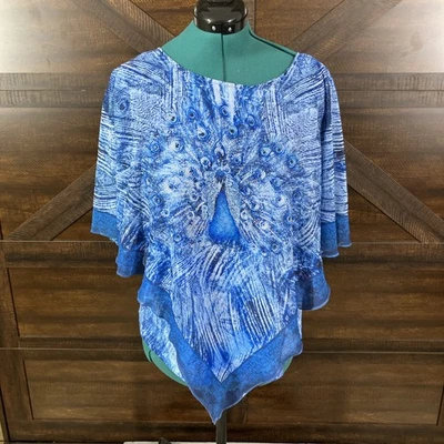 Top de damas New Directions pavo real con tachuelas dobladillo en capas azules talla XL Foto 1 de 4