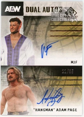 MJF Hangman Adam Page 2025 UD AEW SP Game Used Dual Autograph Card #DA-MP 21/35 - Image 1 of 2