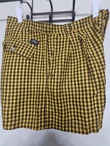 Obey Yellow & Black Plaid High Waist Pleated  Shorts  Sz 26  S Punk Goth  Skate  - Picture 1 of 12