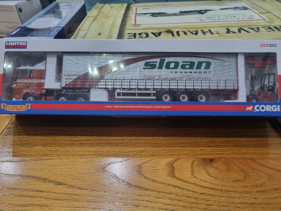 Corgi CC13421 MAN TGA Curtainside & Moffett Mounty Sloan Transport - Image 1 of 4