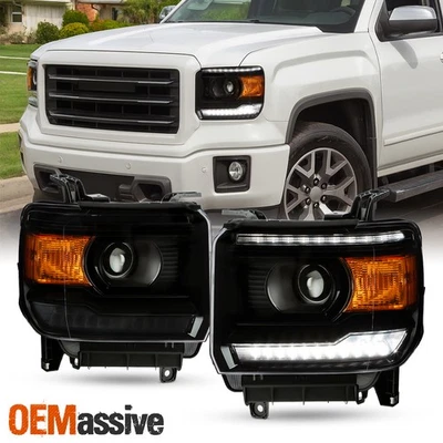 Par de faros proyectores LED DRL negros para GMC Sierra 1500 2014-2018 Foto 1 de 4