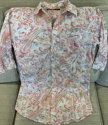 Ralph Lauren Monogram RLL Women M Sleep Shirt Gown Cotton Blend Pink Paisley - Image 1 of 4