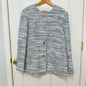 LAFAYETTE 148 NEW YORK BLUE AND WHITE TWEED BLAZER JACKET SIZE 16 $1498 - Picture 1 of 7