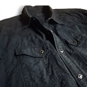 The Flat Head R.J.B Western Snap Button Shirt Black Patterned Weave Size 40 L - Picture 1 of 21