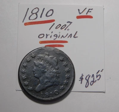 SCARCE 1810 V.F. CLASSIC HEAD U.S. LARGE CENT CHOCOLATE BROWN ONLY $284.00 !!! ✨ - Image 1 of 4