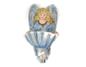 French Holy Water Font Angel Hand Painted Bisque Porcelain Collector Vintage - Picture 1 of 7