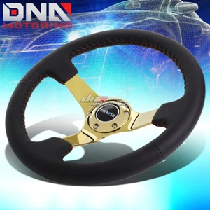 NRG REINFORCED RST-036GD 350MM 3"DEEP DISH GOLD SPOKES LEATHER STEERING WHEEL - Foto 1 di 5