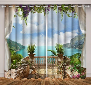 Lago Montaña Naturaleza Paisaje 3D 2 Paneles Ventana Cortinas Bloqueo Tela - Imagen 1 de 11