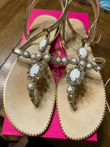 Lilly Pulitzer ~ KATIE Embellished SANDAL ~ White Resort ~ Sz 10M #007891 - Picture 1 of 6