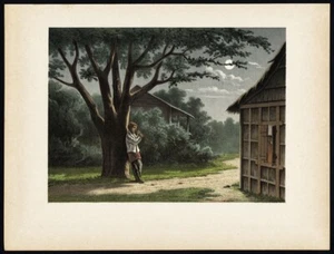 Impresión antigua de un nativo tocando la flauta en Batavia por Perelaer (1888) - Imagen 1 de 1