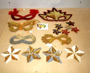 Mardi Gras Masks and Decor 5 Sequin Eye Masks - Metal Mask Pin - 9 Sequin Stars - Picture 1 of 11